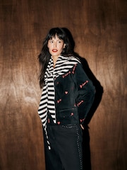 Rockett St George Monochrome Striped Large Knitted Triangle Scarf - Image 2 of 4
