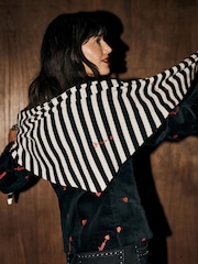 Rockett St George Monochrome Striped Large Knitted Triangle Scarf - Image 3 of 4