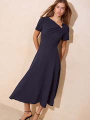 Friends Like These Navy Seam Detail Hardware Midi Dress - Image 1 of 4