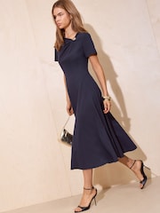 Friends Like These Navy Seam Detail Hardware Midi Dress - Image 2 of 4