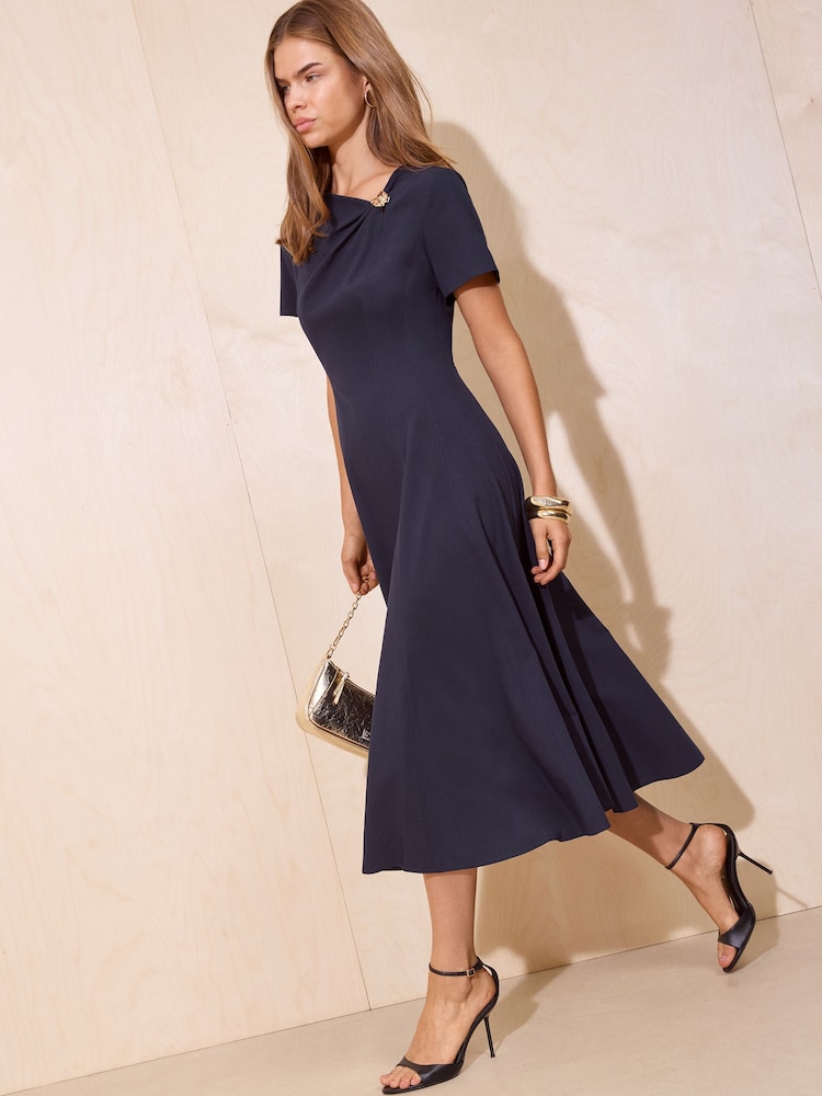 Friends Like These Navy Seam Detail Hardware Midi Dress - Image 2 of 4