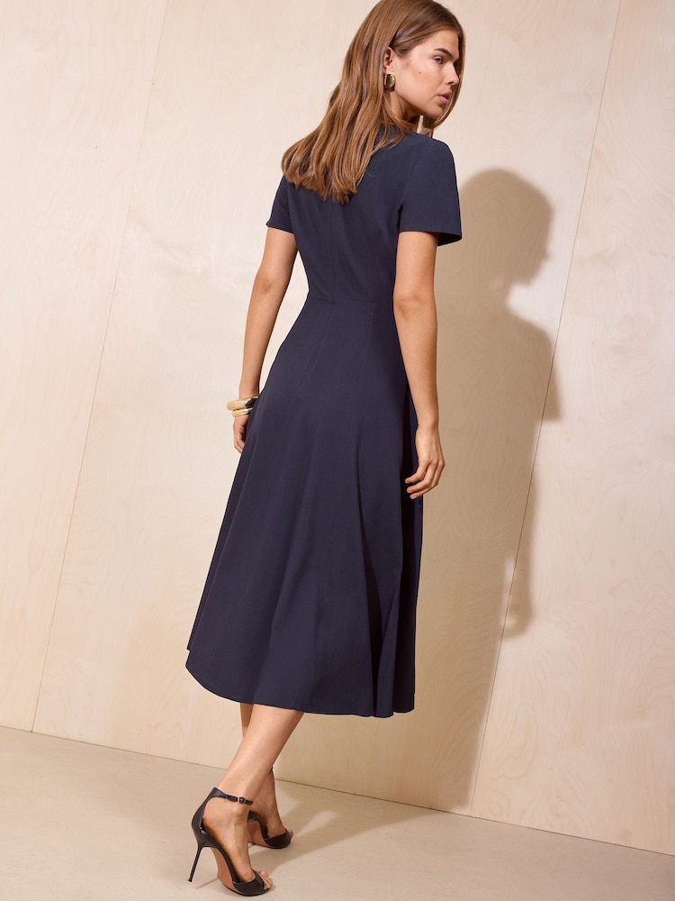 Friends Like These Navy Seam Detail Hardware Midi Dress - Image 4 of 4