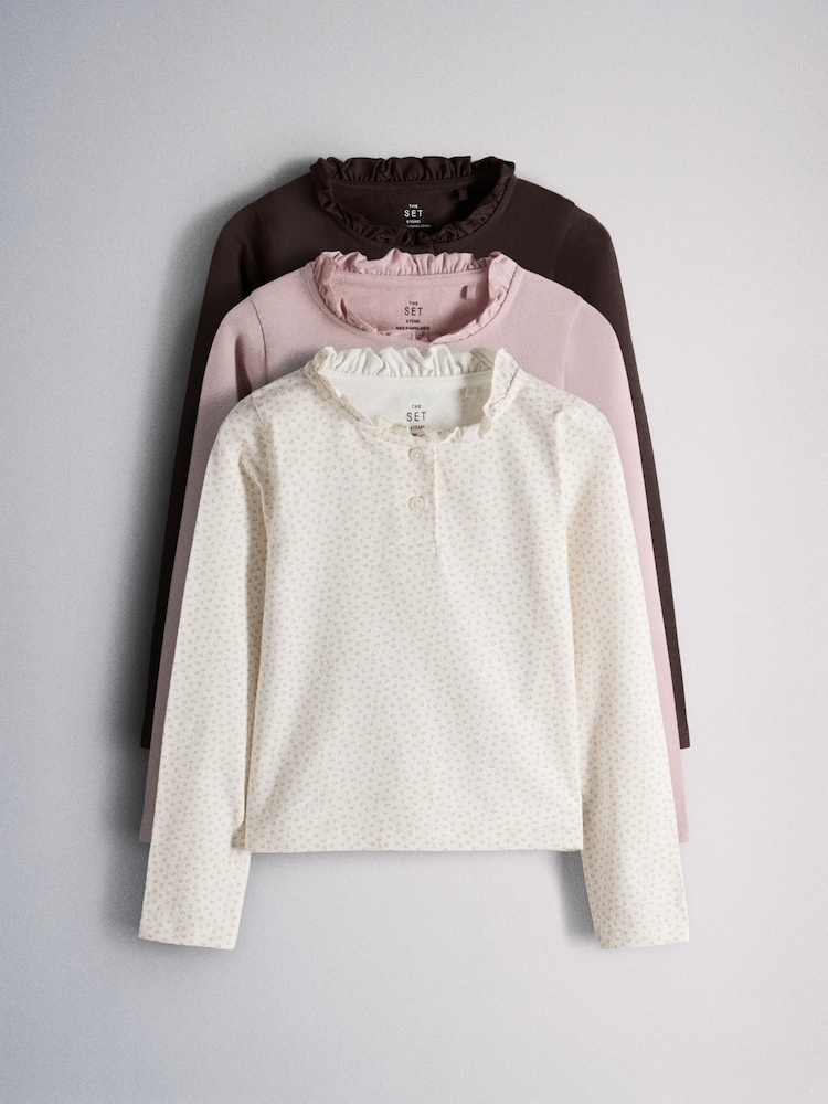 Havermoutmarmer/Roze/Chocoladebruin - The Set 3 Pack Lange mouwen Geborsteld jersey Ruches Henley T-shirts - Afbeelding 1 van 6 Havermoutmarmer/Roze/Chocoladebruin - The Set 3 Pack Lange mouwen Geborsteld jersey Ruches Henley T-shirts - Afbeelding 1 van 6