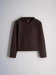 Havermoutmarmer/Roze/Chocoladebruin - The Set 3 Pack Lange mouwen Geborsteld jersey Ruches Henley T-shirts - Afbeelding 3 van 6