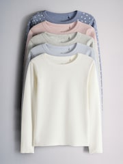 The Set 5 Pack Rib Jersey T-Shirts Grey Marl/Pink/White/Light Blue/Print - Image 1 of 8