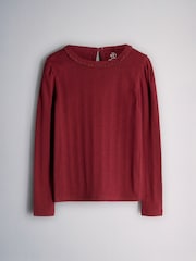 The Set 4 Pack Long Sleeve Pointelle T-Shirts Navy Blue/Red/Cream/Light Brown - Image 2 of 7