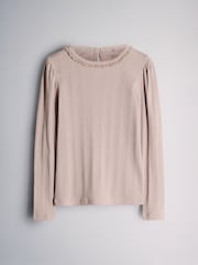 The Set 4 Pack Long Sleeve Pointelle T-Shirts Navy Blue/Red/Cream/Light Brown - Image 5 of 7