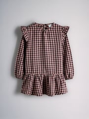 The Set Long Sleeve Brushed Flannel Check Dress and Ribbed Leggings Set Pink/Chocolate Brown - Image 2 of 5