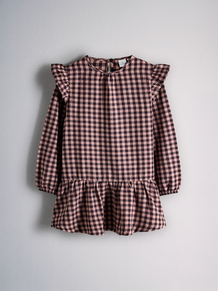 The Set Long Sleeve Brushed Flannel Check Dress and Ribbed Leggings Set Pink/Chocolate Brown - Image 2 of 5