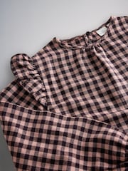 The Set Long Sleeve Brushed Flannel Check Dress and Ribbed Leggings Set Pink/Chocolate Brown - Image 5 of 5