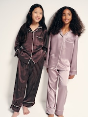 The Set 2 Pack Long Sleeve Satin Button Through Shirt and Wide Leg Pyjamas - Imagem 1 de 10