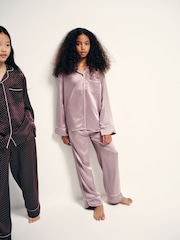 The Set 2 Pack Long Sleeve Satin Button Through Shirt and Wide Leg Pyjamas - Imagem 4 de 10
