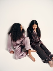 The Set 2 Pack Long Sleeve Satin Button Through Shirt and Wide Leg Pyjamas - Imagem 5 de 10