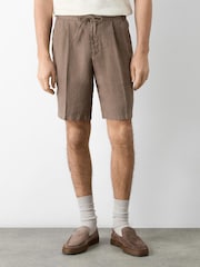 Oliver Sweeney Brown Garment Dyed Linen Drawstring Shorts - Image 1 of 5