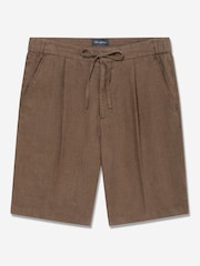 Oliver Sweeney Brown Garment Dyed Linen Drawstring Shorts - Image 3 of 5