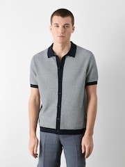 Oliver Sweeney Knitted Cotton Short Sleeve Blue Shirt - Image 1 of 5