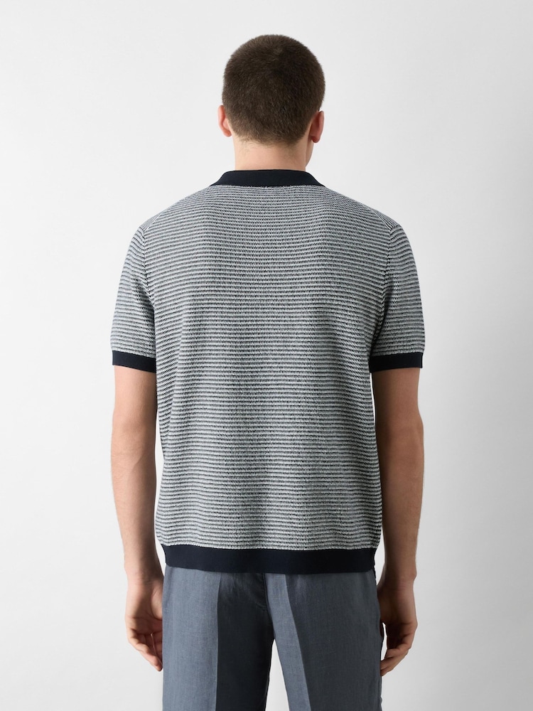 Oliver Sweeney Knitted Cotton Short Sleeve Blue Shirt - Image 2 of 5