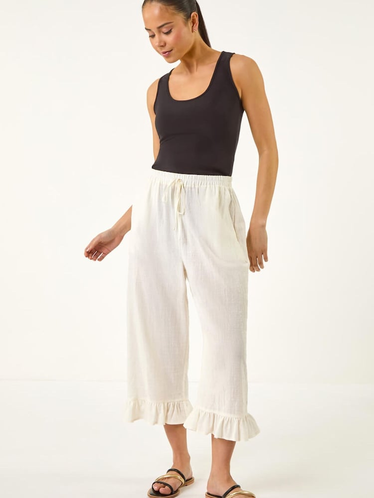 Roman White Petite Frill Hem Trousers - Image 2 of 5 Roman White Petite Frill Hem Trousers - Image 2 of 5
