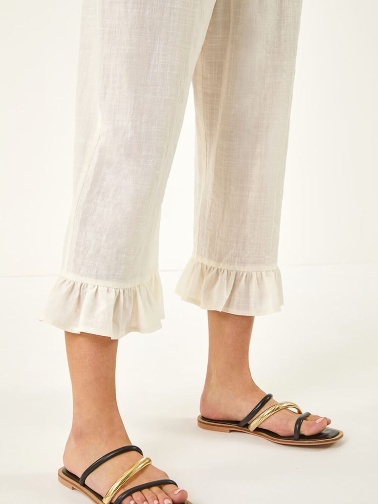 Roman White Petite Frill Hem Trousers - Image 5 of 5 Roman White Petite Frill Hem Trousers - Image 5 of 5