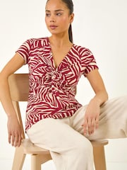 Roman Red Petite Zebra Print Twist Front Top - Image 1 of 5