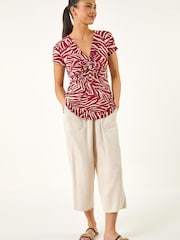 Roman Red Petite Zebra Print Twist Front Top - Image 2 of 5