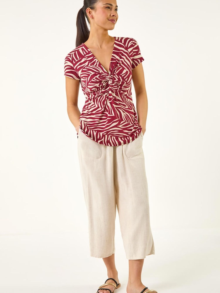 Roman Red Petite Zebra Print Twist Front Top - Image 2 of 5 Roman Red Petite Zebra Print Twist Front Top - Image 2 of 5