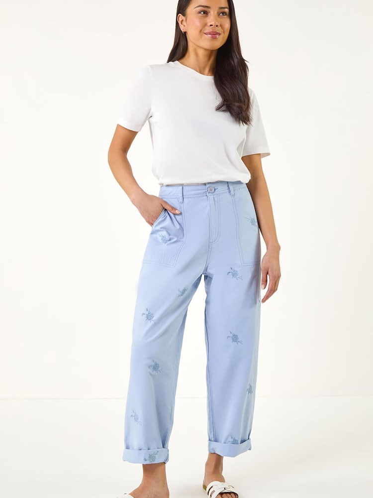 Roman Blue Petite Embroidered Trousers - Image 2 of 5 Roman Blue Petite Embroidered Trousers - Image 2 of 5