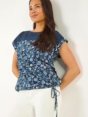 Roman Blue Petite Floral Embroidered Top - Image 1 of 5