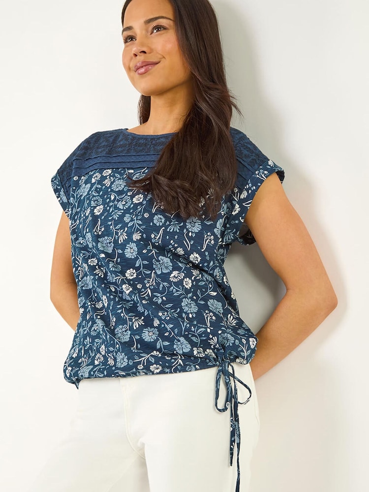 Roman Blue Petite Floral Embroidered Top - Image 1 of 5