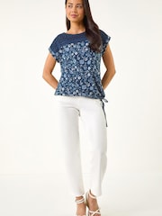 Roman Blue Petite Floral Embroidered Top - Image 2 of 5