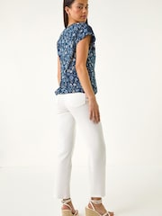 Roman Blue Petite Floral Embroidered Top - Image 3 of 5