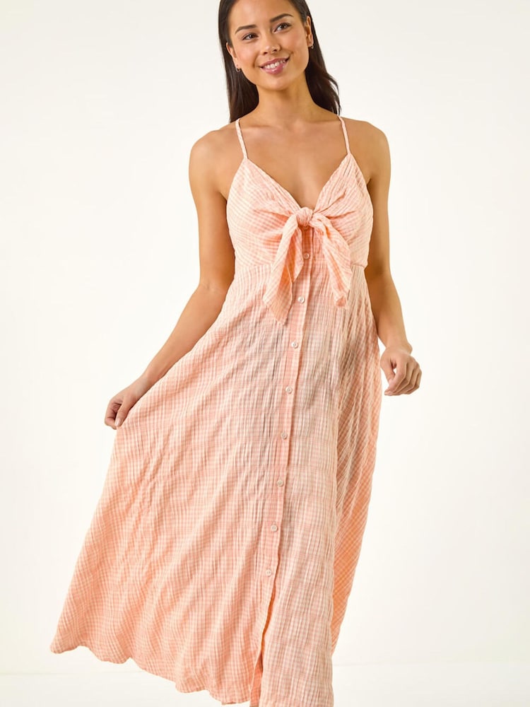 Roman Pink Petite Gingham Twist Front Dress - Image 1 of 5