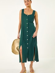 Roman Green Petite Linen Blend Buttoned Midi Dress - Image 1 of 5