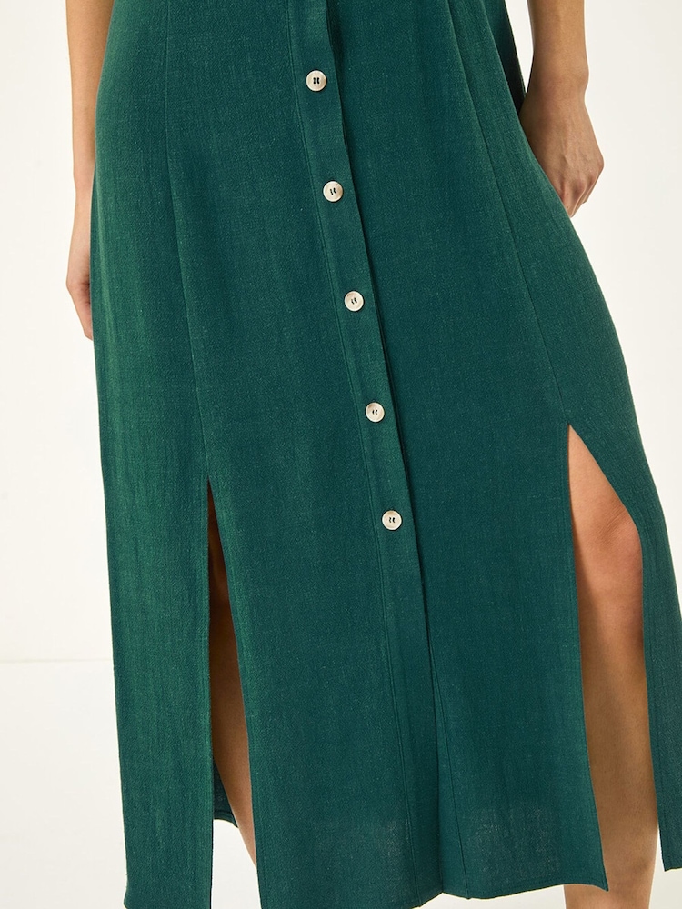 Roman Green Petite Linen Blend Buttoned Midi Dress - Image 5 of 5