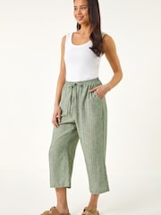 Roman Green Petite Metallic Stripe Cropped Trousers - Image 2 of 5