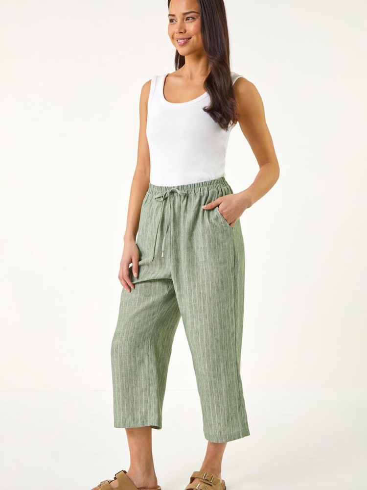Roman Green Petite Metallic Stripe Cropped Trousers - Image 2 of 5