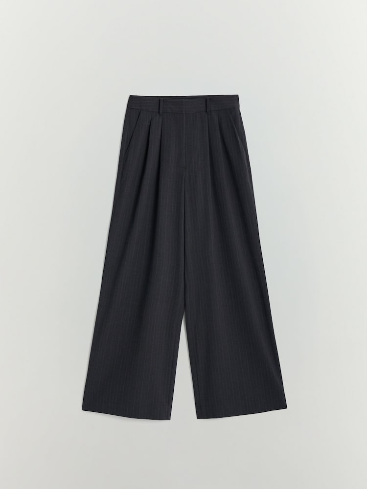 BHOEM Grey Wide Leg Pleated Black Trousers With Wool - Image 7 of 7