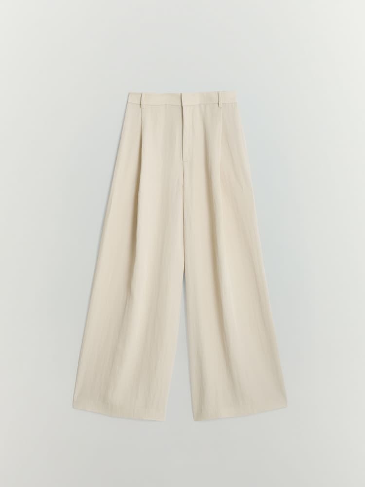 BHOEM Beige Pleated Relaxed-Fit Wide Leg Trousers - Image 5 of 5