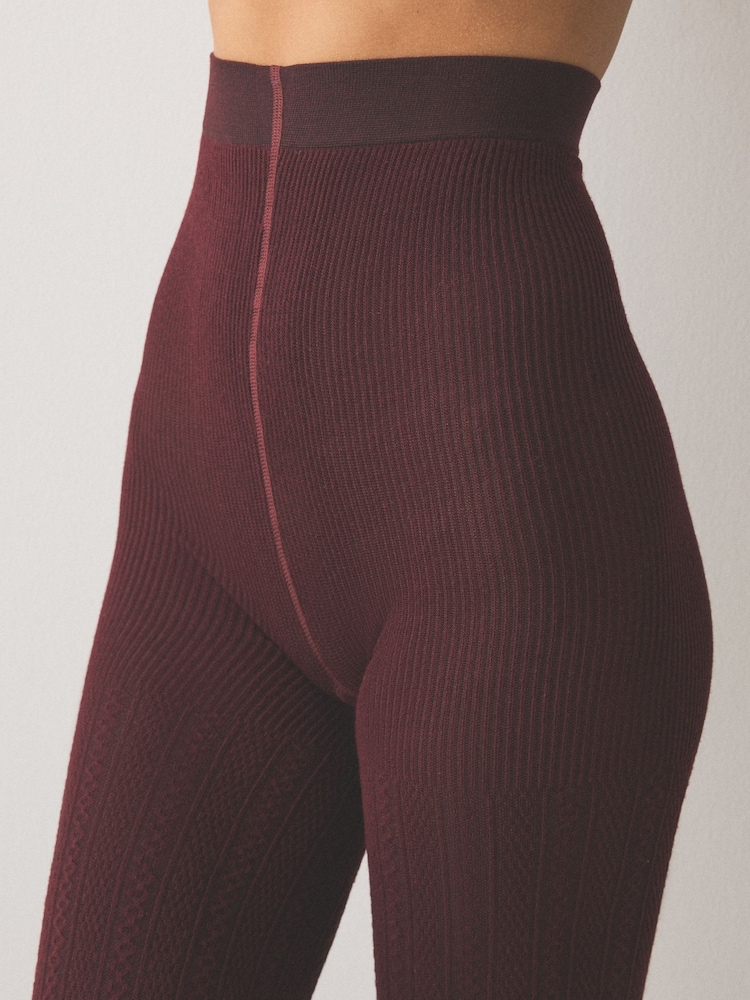 Burgundy Red Warm Handle Cable Knitted Tights 1 Pack - Image 2 of 2