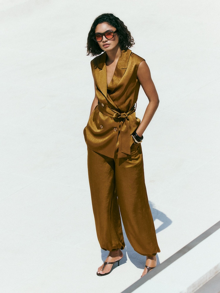 Friends Like These Olive Green Satin Barrel Trousers - Image 1 of 4