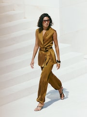 Friends Like These Olive Green Satin Barrel Trousers - Image 2 of 4