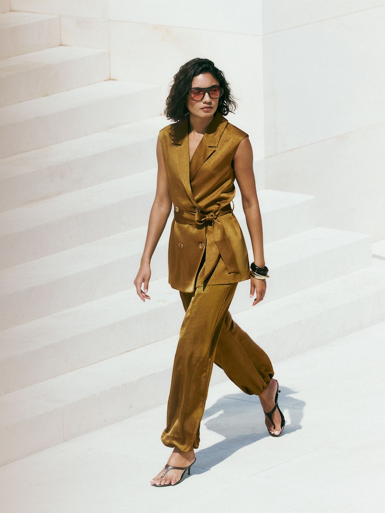 Friends Like These Olive Green Satin Barrel Trousers - Image 2 of 4