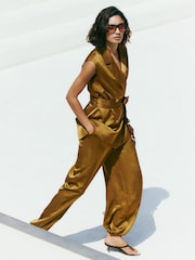 Friends Like These Olive Green Satin Barrel Trousers - Image 3 of 4