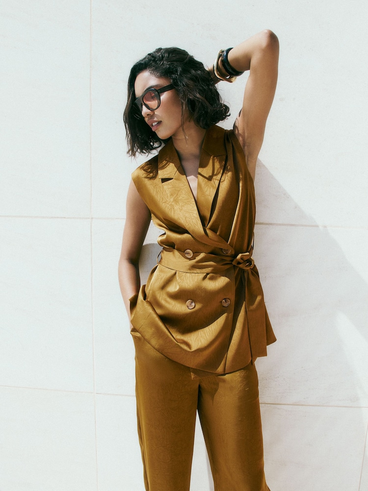 Friends Like These Olive Green Satin Barrel Trousers - Image 4 of 4
