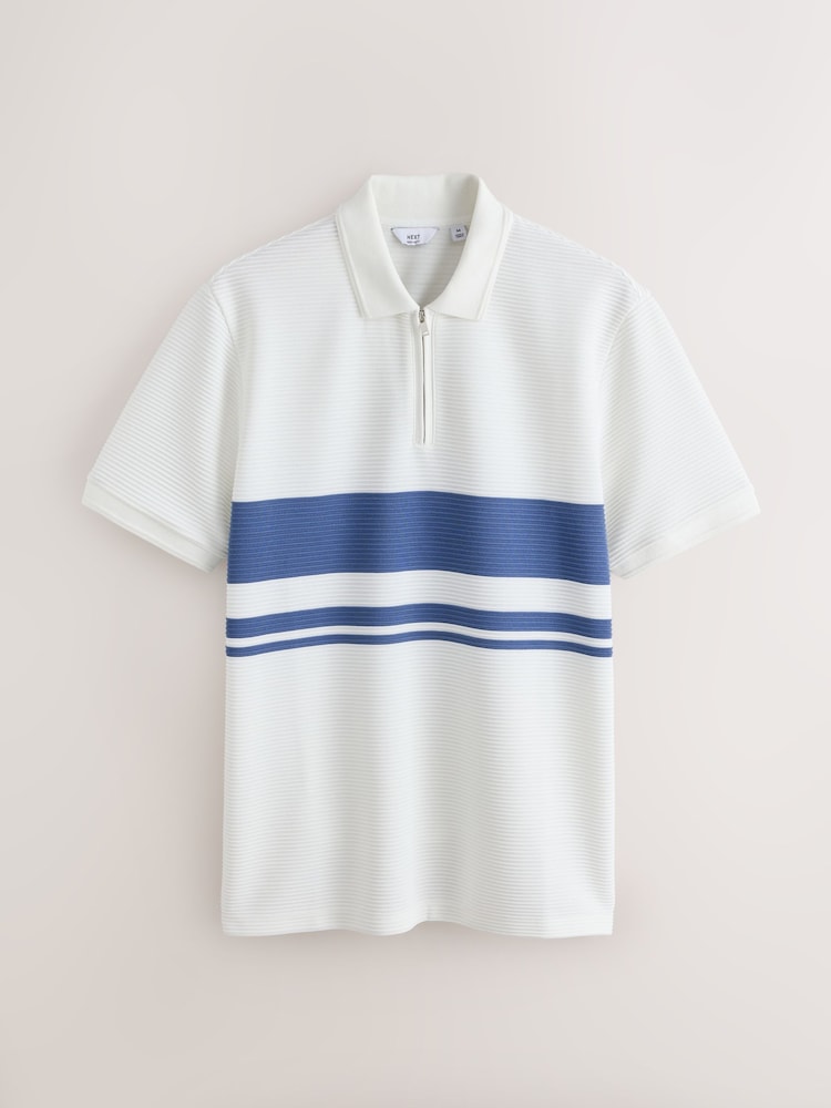 White Ottoman Rib Stripe Polo Shirt - Image 1 of 3