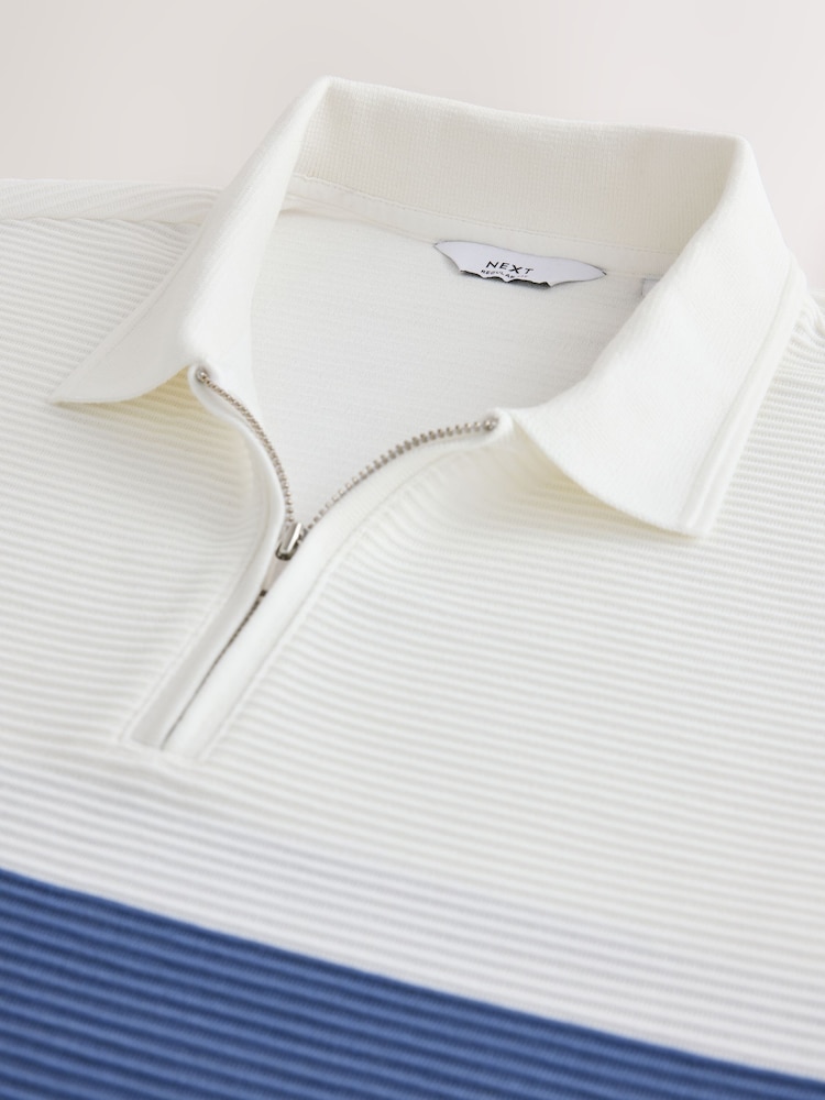 White Ottoman Rib Stripe Polo Shirt - Image 2 of 3