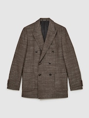 Reiss Brown Vallance Classic Fit Wool-Blend Double-Breasted Herringbone Blazer - Image 2 of 9