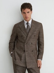 Reiss Brown Vallance Classic Fit Wool-Blend Double-Breasted Herringbone Blazer - Image 3 of 9