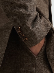 Reiss Brown Vallance Classic Fit Wool-Blend Double-Breasted Herringbone Blazer - Image 4 of 9