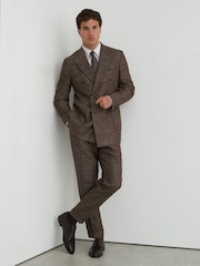 Reiss Brown Vallance Classic Fit Wool-Blend Double-Breasted Herringbone Blazer - Image 5 of 9